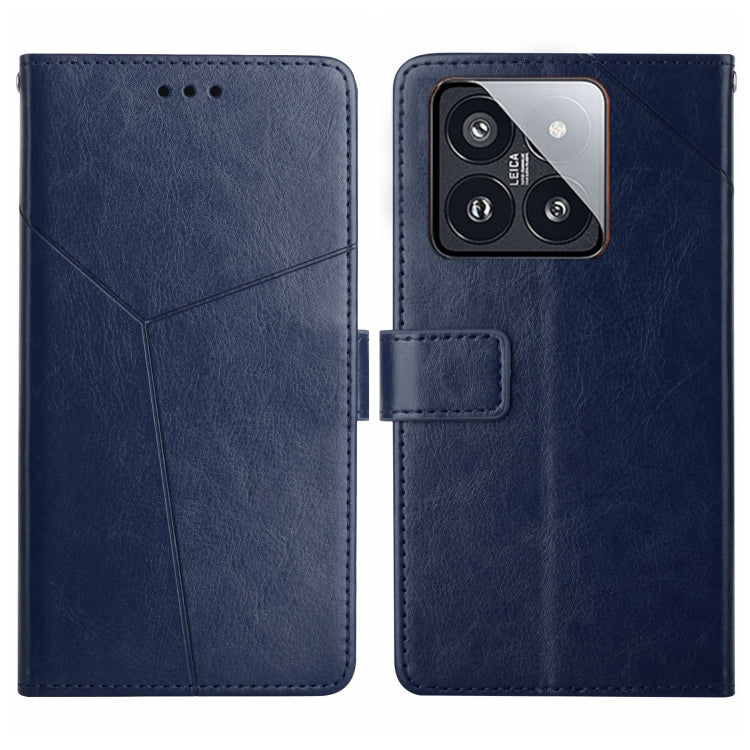 Blue Y-pattern flip leather phone case with camera cutout and card slot