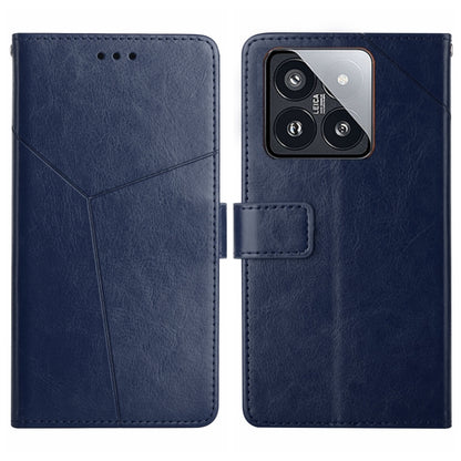 Blue Y-pattern flip leather phone case with camera cutout and card slot