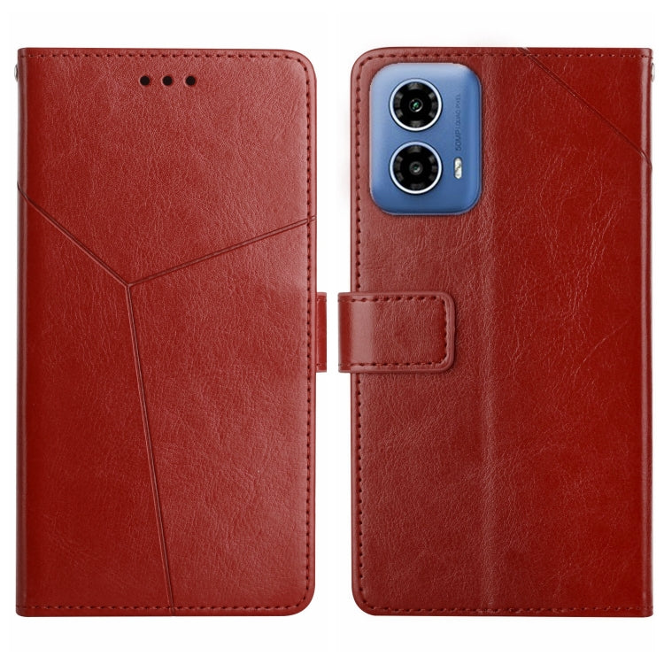 Red Y-pattern flip leather phone case with card slot and camera cutouts, front and back