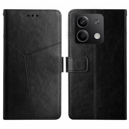 Black Y-pattern flip leather phone case with square camera cutout and card holder