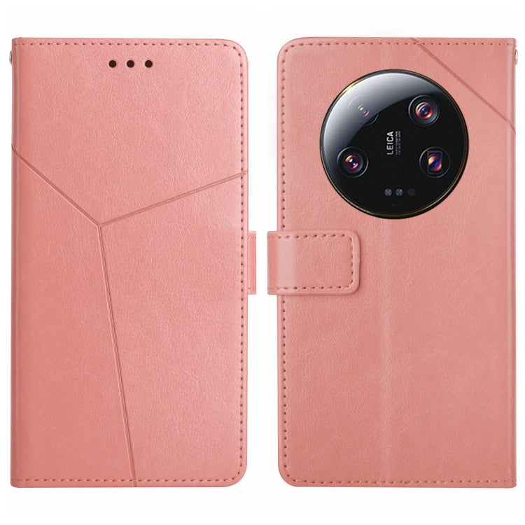 Pink Y-pattern flip leather phone case with camera cutout and card slot