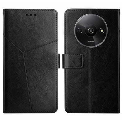Black Y-pattern flip leather phone case with camera cutout and fold-over card slot