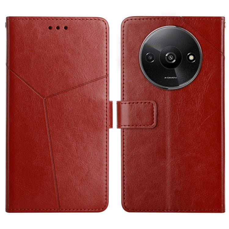 Red Y-pattern flip leather phone case with camera cutout and stitched card holder