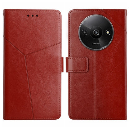 Red Y-pattern flip leather phone case with camera cutout and stitched card holder