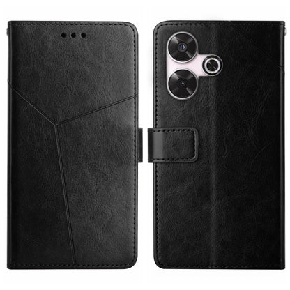 Black Y-pattern flip leather phone case with front window and camera cutouts.