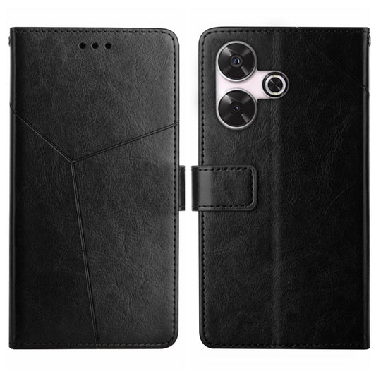 Black Y-pattern flip leather phone case with front window and camera cutouts.