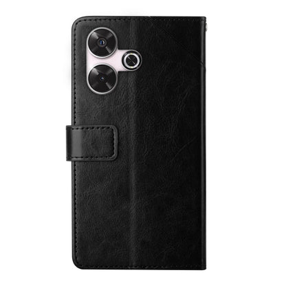 Black flip leather phone case with camera cutouts and front strap tab.