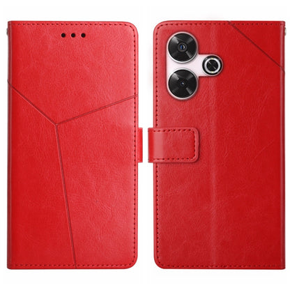 Red Y-pattern flip leather phone case with front window and camera cutouts.