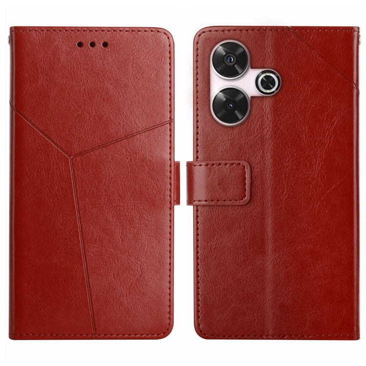 Red Y-pattern flip leather phone case with front window and camera cutouts.