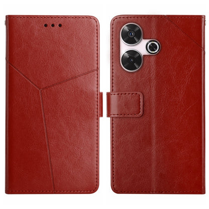 Red Y-pattern flip leather phone case with front window and camera cutouts.