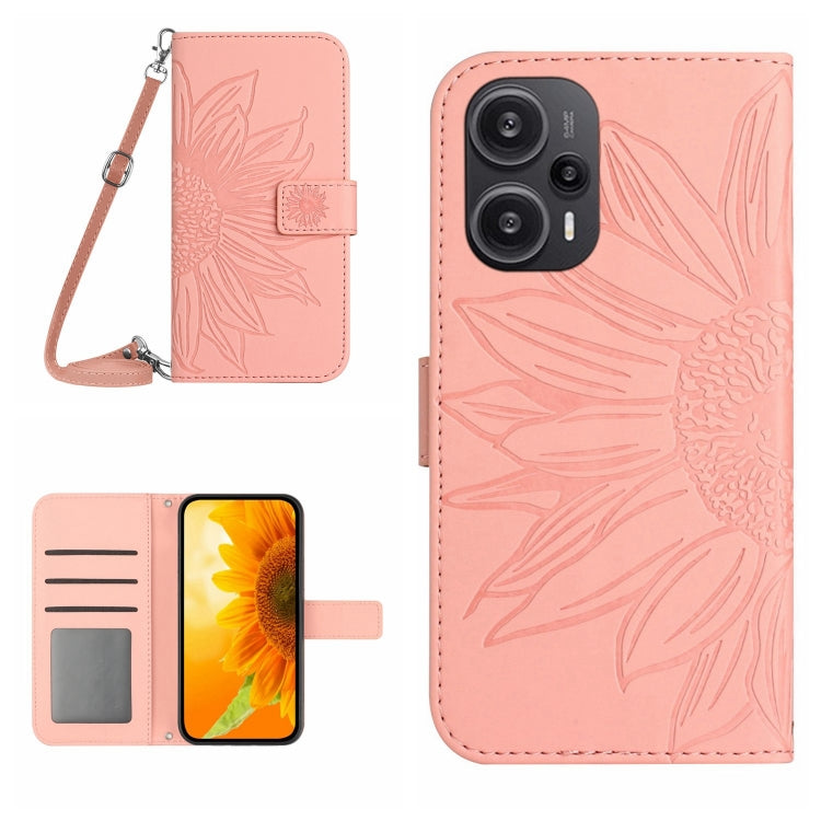 Pink flower-embossed flip phone case with card slot and wrist lanyard strap