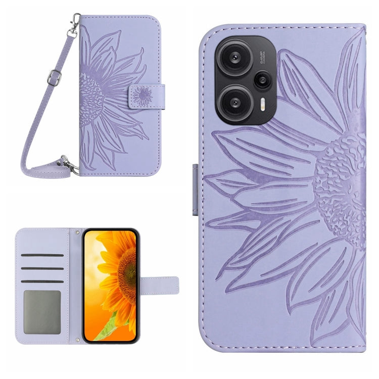 Lavender flower-embossed flip phone case with card slot and wrist lanyard strap