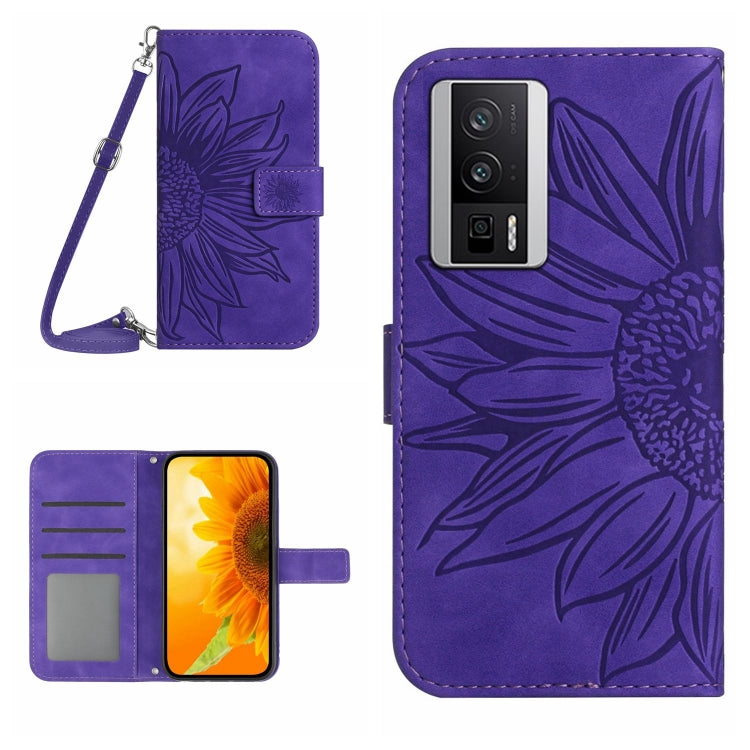 Purple flower-embossed flip phone case with card slot and wrist lanyard strap