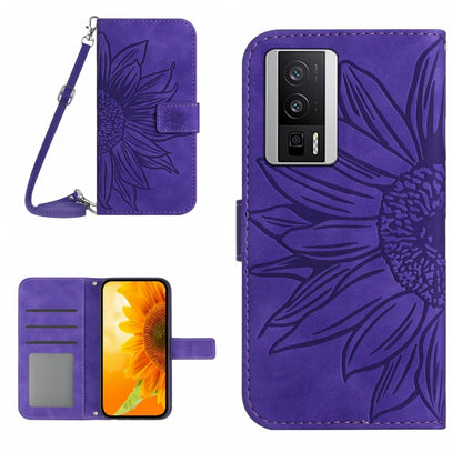 Purple flower-embossed flip phone case with card slot and wrist lanyard strap