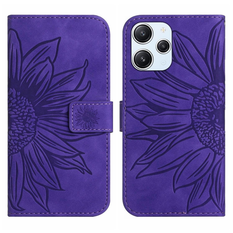 Purple embossed flower flip leather phone case with card slot and magnetic closure