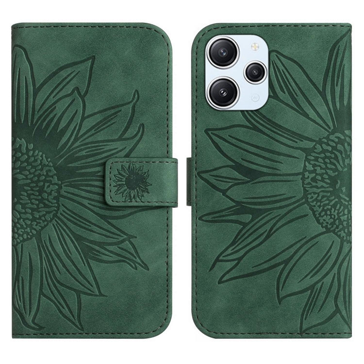 Green embossed flower flip leather phone case with card slot and magnetic closure