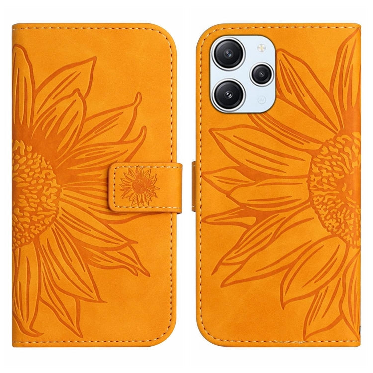 Orange embossed sunflower flip phone case with magnetic flap and card holder pocket