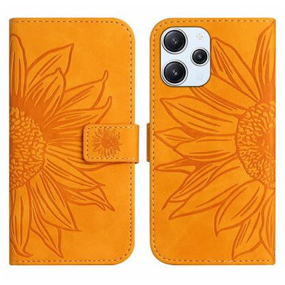 Orange embossed sunflower flip phone case with magnetic flap and card holder pocket