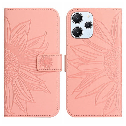Light pink embossed sunflower flip phone case with magnetic flap and card holder pocket