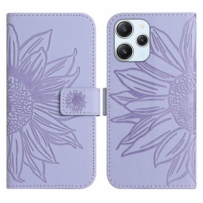 Lavender embossed sunflower flip phone case with magnetic flap and card holder pocket