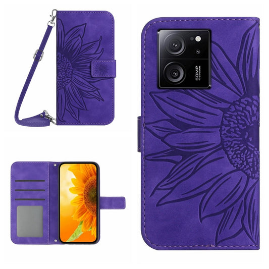 Purple embossed flower folio phone case with lanyard strap, card slot and flap