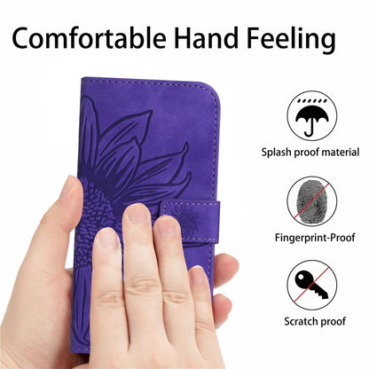 Purple embossed flower folio phone case with wrist strap, protective flap