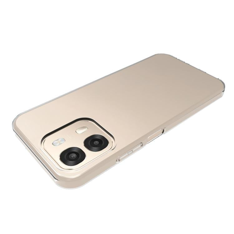 Beige phone with transparent TPU case, dual camera cutout and protective edges