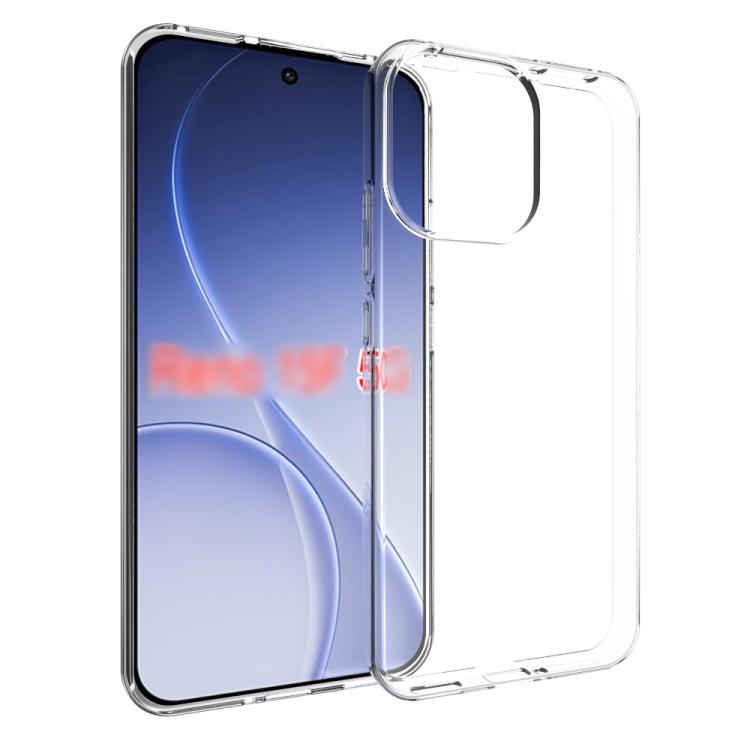 Transparent TPU phone case on a blue gradient phone, slim fit and camera cutout