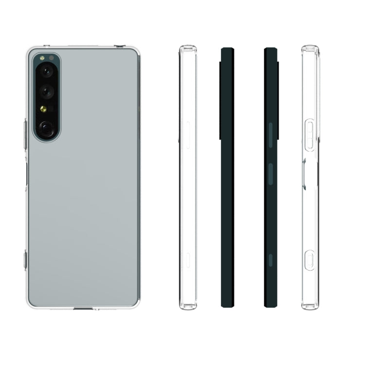Clear TPU phone case, back view, showing buttons and side cutouts