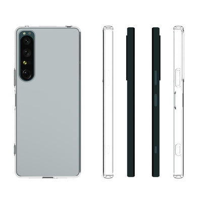 Clear TPU phone case, back view, showing buttons and side cutouts