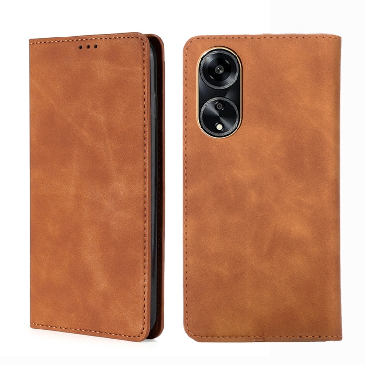Tan brown leather magnetic phone case with magnetic closure and camera cutout.