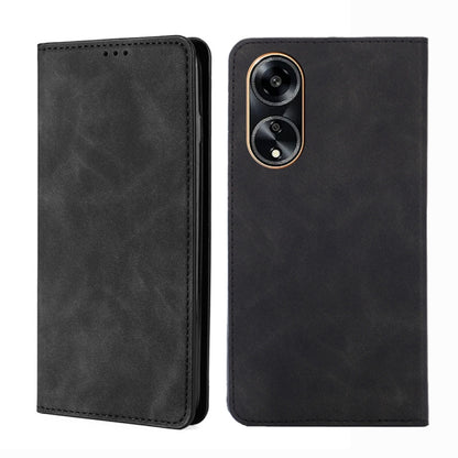 Dark magnetic leather phone case with flip cover and dual camera cutout