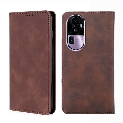Light brown leather magnetic phone case with dual camera cutout and stitched edges.