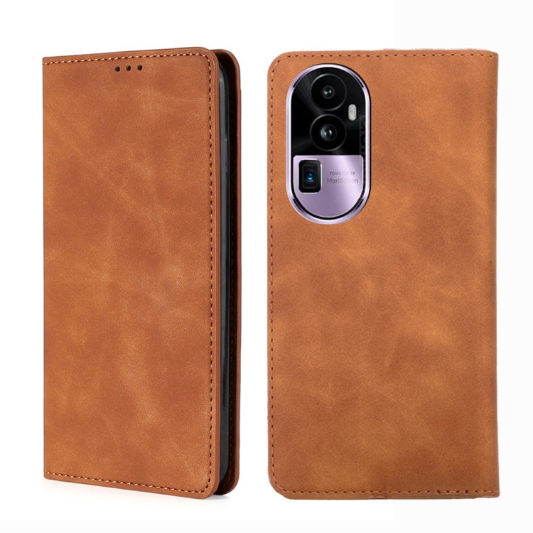 Tan brown leather magnetic phone case shown with phone screen and camera opening.