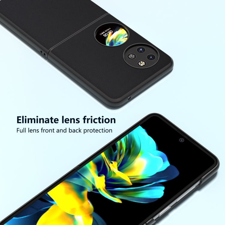 Black leather phone case close-up with camera module cutout and smooth finish.