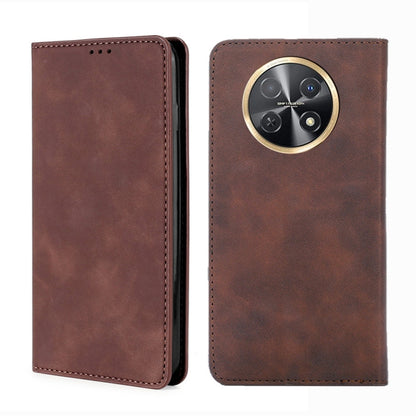 Magnetic leather phone case, dark brown folio with gold-ring camera cutout