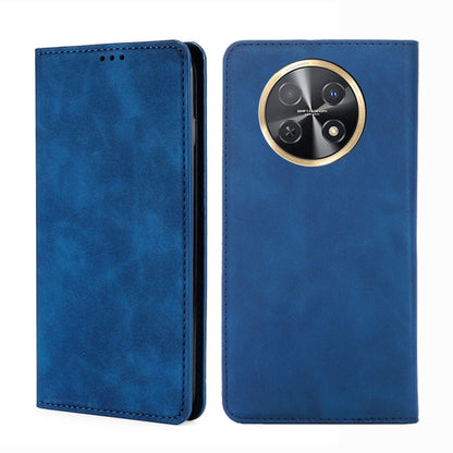 Magnetic leather phone case, blue folio with gold-ring camera cutout