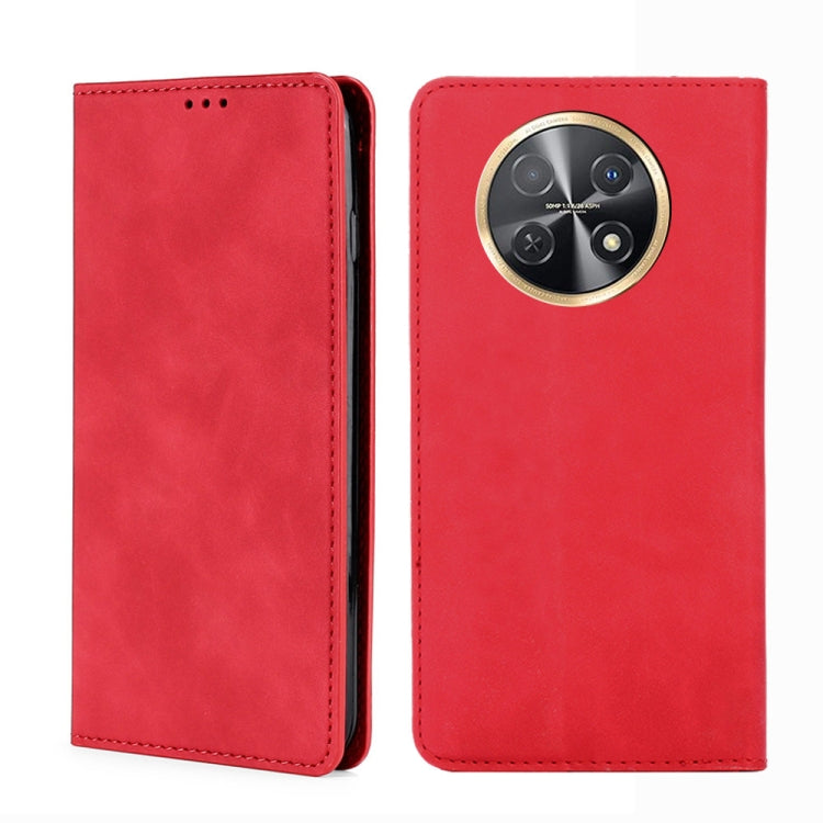Magnetic leather phone case, red folio with gold-ring camera cutout