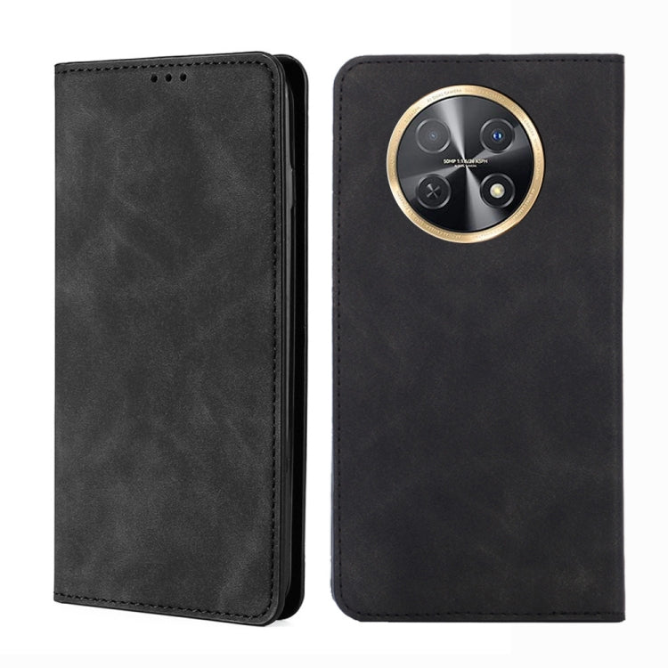 Magnetic leather phone case, black folio with gold-ring camera cutout