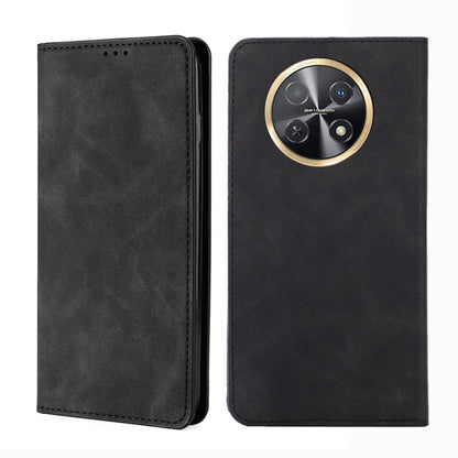 Magnetic leather phone case, black folio with gold-ring camera cutout