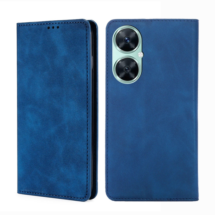 Magnetic leather phone case, blue folio with camera cutout and top speaker holes
