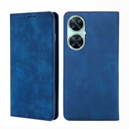 Magnetic leather phone case, blue folio with camera cutout and top speaker holes