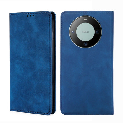 Blue magnetic leather phone case with camera cutout and card slot