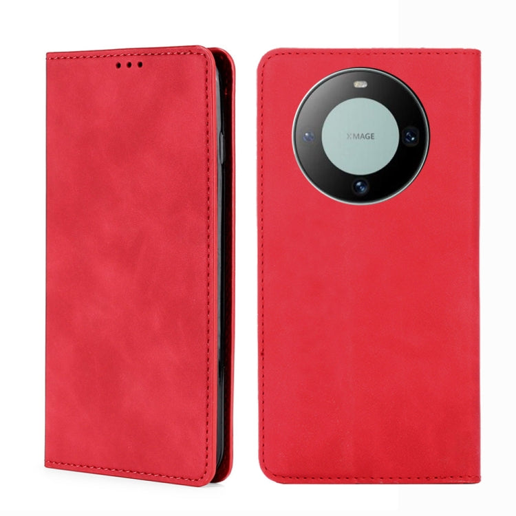 Red magnetic leather phone case with camera cutout and card slot