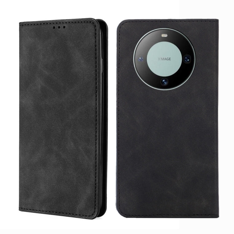 Black magnetic leather phone case with camera cutout and card slot