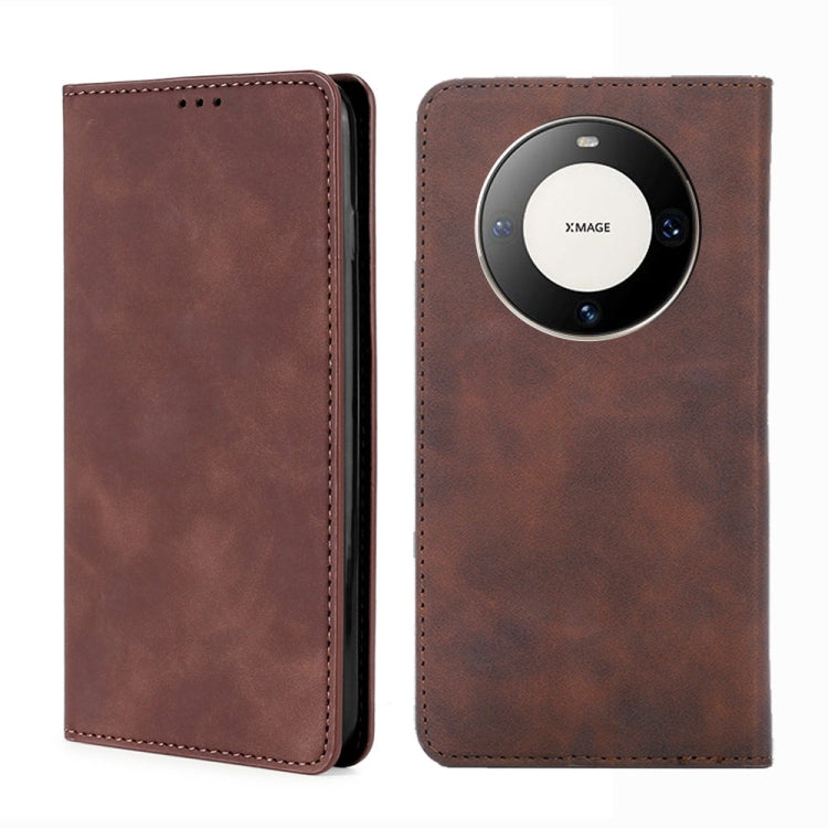 Dark brown magnetic leather phone case with card slot and camera cutout