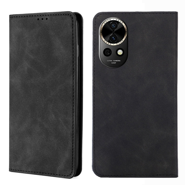 Dark gray leather magnetic phone case with vertical camera cutout and camera ring detail
