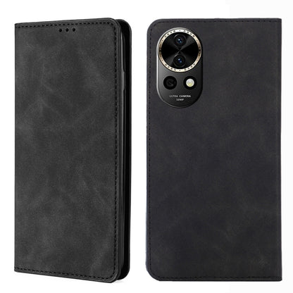 Dark gray leather magnetic phone case with vertical camera cutout and camera ring detail