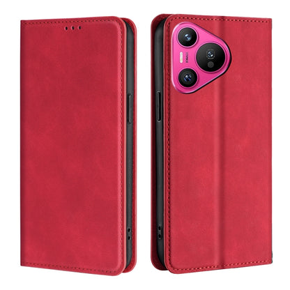 Red leather magnetic phone case with front cover and back; camera cutout