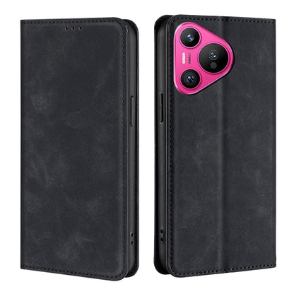 Black leather magnetic phone case with front cover and back; camera cutout
